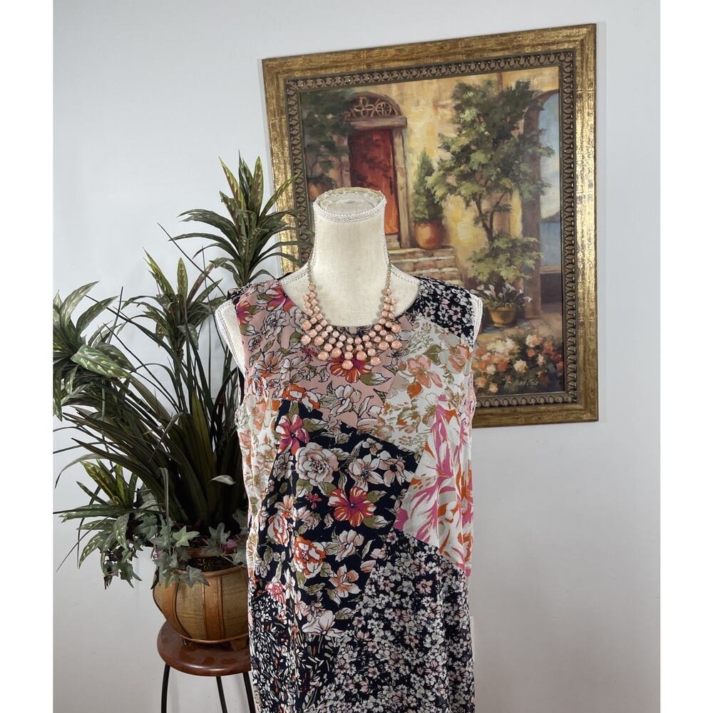 Enfocus Studio Women Size 6 Floral Patchwork Asymmetrical Midi Dress Boho Resort - Picture 2 of 10